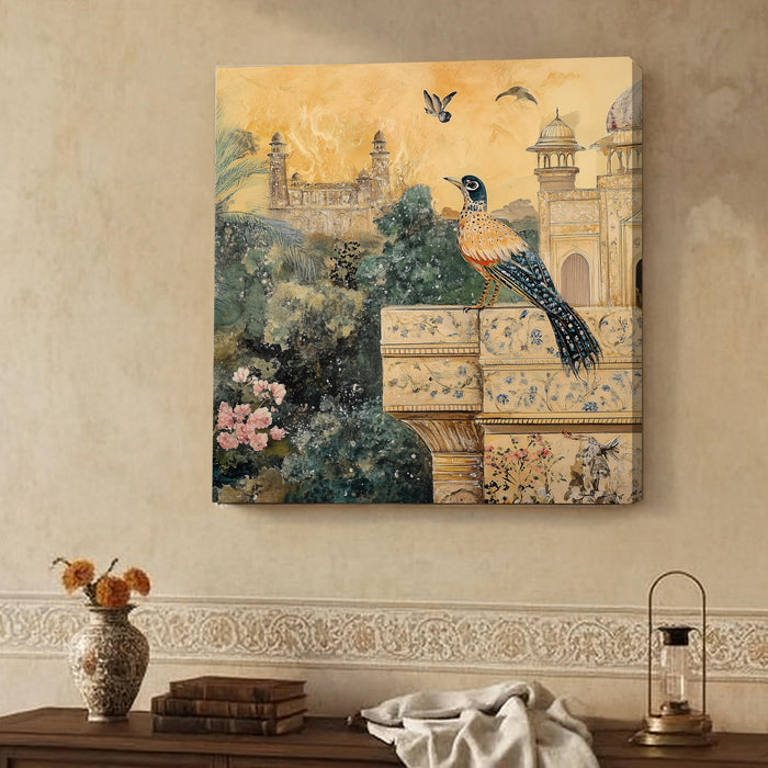 Stretched Canvas Abstract Indian Mughal Artwork Textured Painting for Wall Decor 22x22 Inch