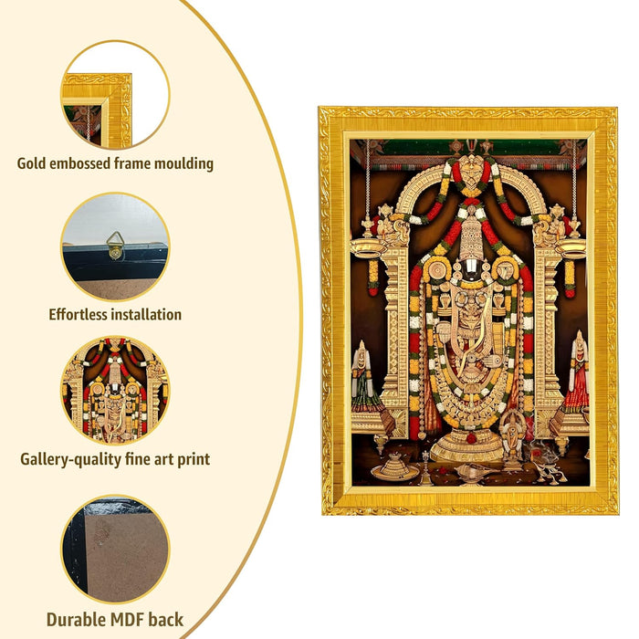 Tirupati Balaji Lakshmi Venkateshwara Swamy Photo Frame for Mandir, Pooja Room | Divine Hindu Deity Wall Art (10x13 Inch)