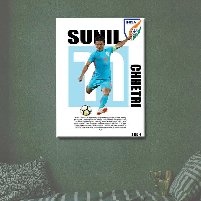 Sunil Chhetri Wall Art Canvas Painting Poster, Indian Football Legend Sports Wall Decor for Living Room, Bedroom, Office & Football Lovers, For Home & Office Decor, 16 x 22 Inch.