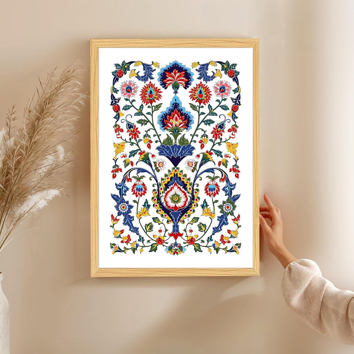 Turkish Floral Art Print, Wall Decorative Art Prints Framed Painting (17x23 Inch)