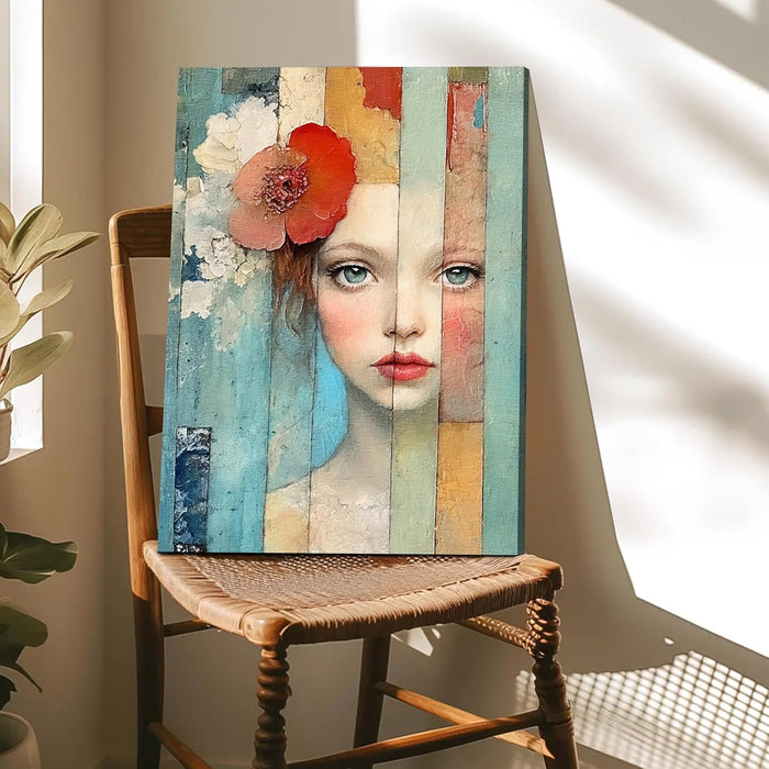 Figurative Abstract Art of Girl in Multicolor | Digital Painting On Canvas Stretched on Wood (16x22 Inch)