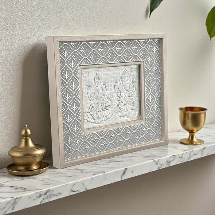 Silver Plated Lakshmi and Ganesh Photo Frame, Silver and Gold God Photo Frames (6x5 inch)