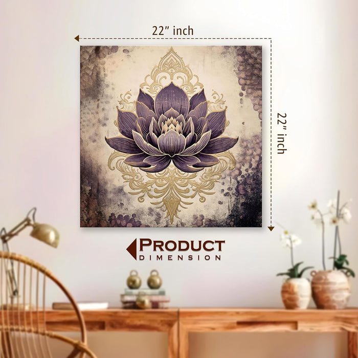 Multicolor Abstract Canvas Purple Lotus Indian Folk Wall Art Painting – Beige Purple Gold Gallery Wrap Canvas Wall Décor.