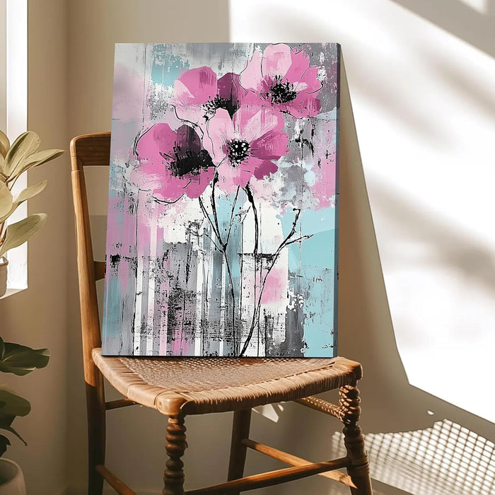 Abstract Floral Art in Multicolor | Digital Painting On Canvas Stretched on Wood (16x22 Inch)