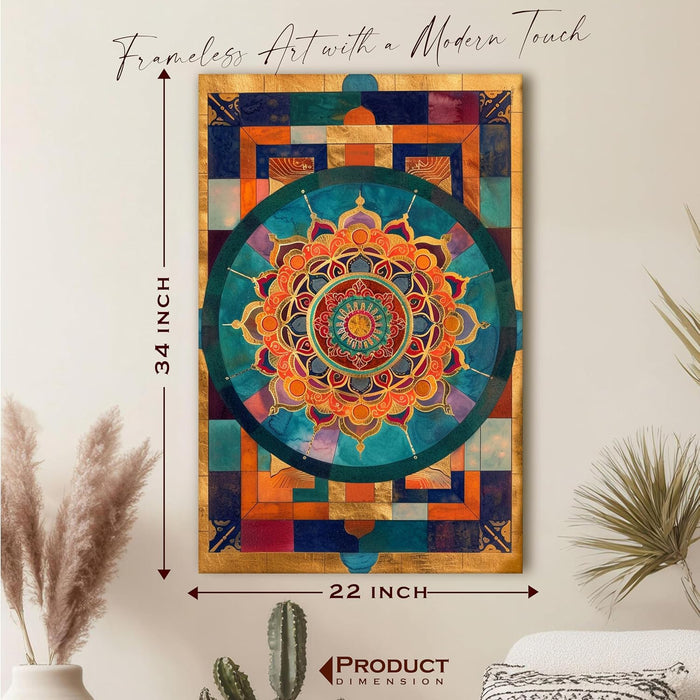 Abstract Multicolor Geometric Mandala Painting with Frame, Framed Canvas Paintings Stretched Canvas Wall Art 22x34 Inch