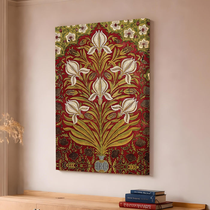 Royal Mughal Floral Stretched Canvas Painting For Living Room | Madhubani Buta Flower Stretched Canvas Wall Art For Livingroom Home Decor, Bedroom, Hallway's, Office, Hotel - 56x86 cm
