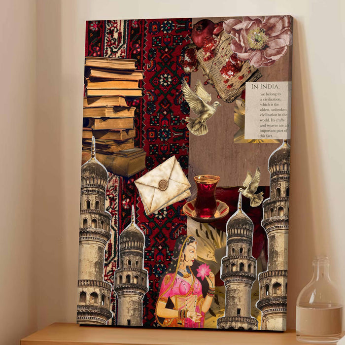 Mughal Landmarks Collage Mixed Media Canvas Wall Painting | Travel pop art Canvas Wall Painting For Home and Office Wall Décor (41x56 cm)