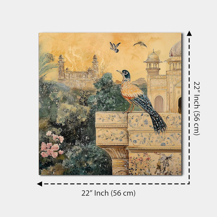 Stretched Canvas Abstract Indian Mughal Artwork Textured Painting for Wall Decor 22x22 Inch