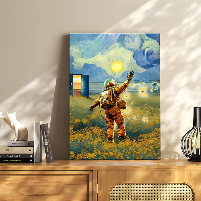 Art Street Stretched Canvas painting Space Astronaut Starry Night Graffiti Floral Wall Art for Home Decor, Living Room, Office.