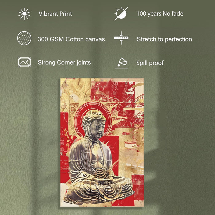 Abstract Buddha Figure Multicolor Spiritual Painting on Stretched Canvas – Frameless Unframed Gallery Wrap Canvas Wall Art 22x34 Inch