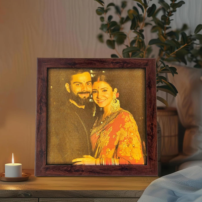 LED Photo Frame with Backlight, Gold (8x8 Inch), Back Light Photoframe.