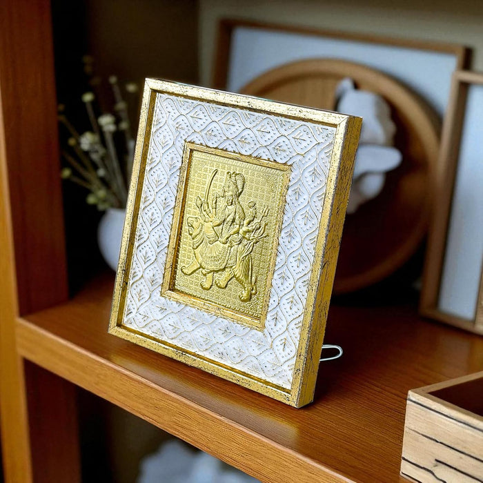 Gold Plated Ma Durga Photo Frame, Silver and Gold God Photo Frames (6x5 inch)