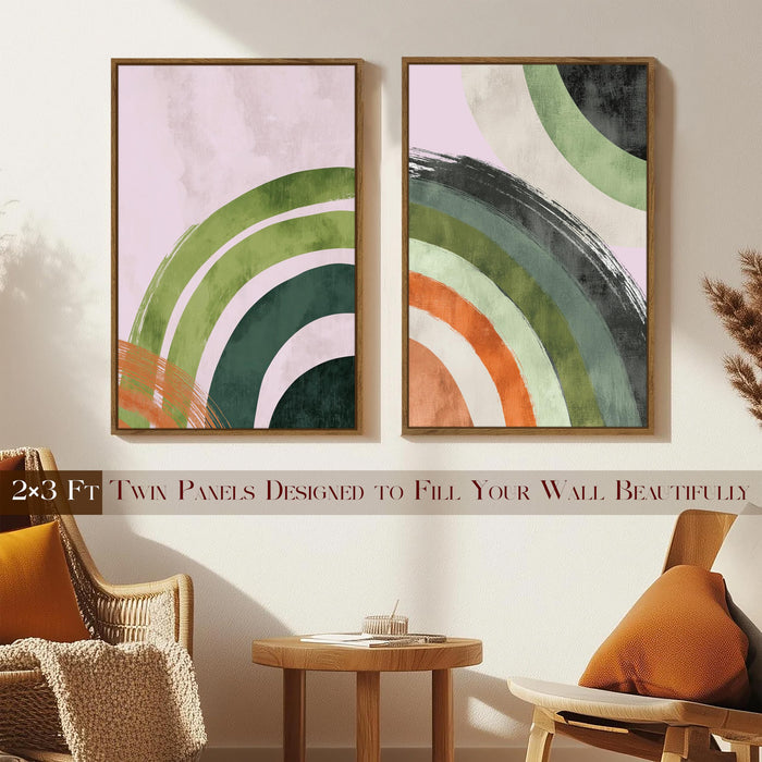 Boho Green and Red Abstract Pattern Canvas Painting Bohemian Large Wall Art Painting for Living Room Decoration, Stylish Large Wall Art Print for Wall Decor (Set of 2, 58x89 cm)