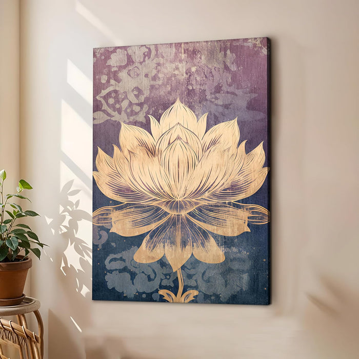 Abstract Stretched Canvas Multicolor Wall Art Painting Lotus Indian Folk Digital Painting ‰ÛÒ 22x34 Inch