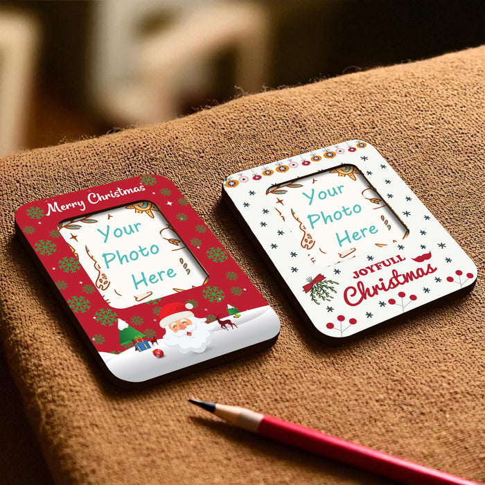 Magnetic MDF Fridge Photo Frame Set of 2 Christmas Photo Magnet Red and White Magnetic Picture Frame for Refrigerator 8x10 cm
