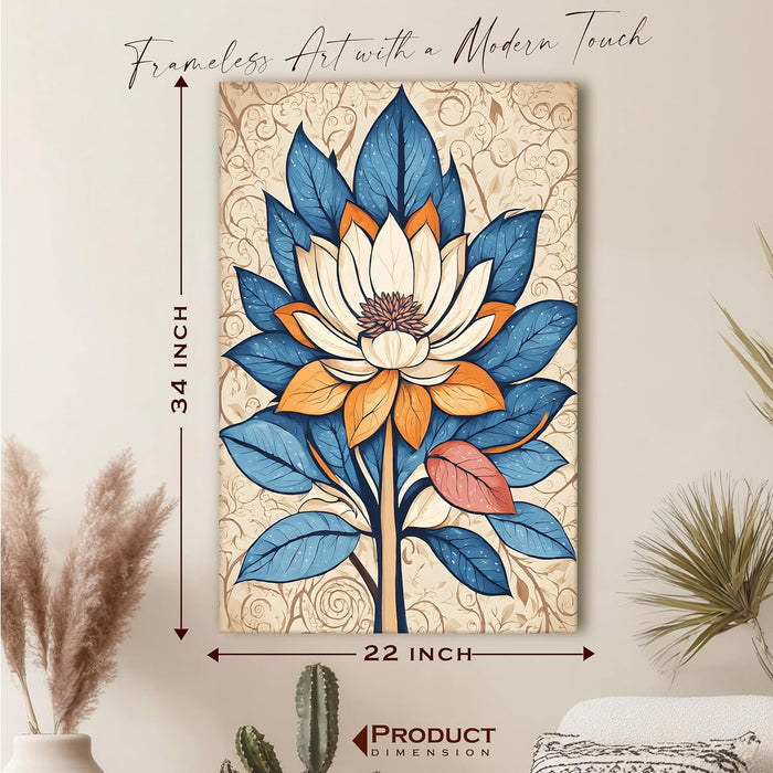 Abstract Stretched Canvas Multicolor Wall Art Painting Lotus Indian Folk Digital Painting ‰ÛÒ 22x34 Inch