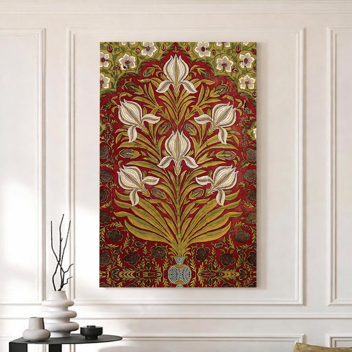 Royal Mughal Floral Stretched Canvas Painting For Living Room | Madhubani Buta Flower Stretched Canvas Wall Art For Livingroom Home Decor, Bedroom, Hallway's, Office, Hotel - 56x86 cm