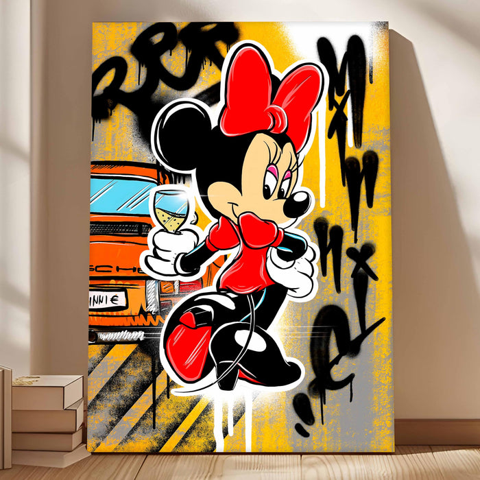 Cartoon Girl Graffiti Stretched Canvas Painting Print | Pop Art Street Style Wall Décor | Modern Abstract Canvas for Home & Office, 56x86 cm