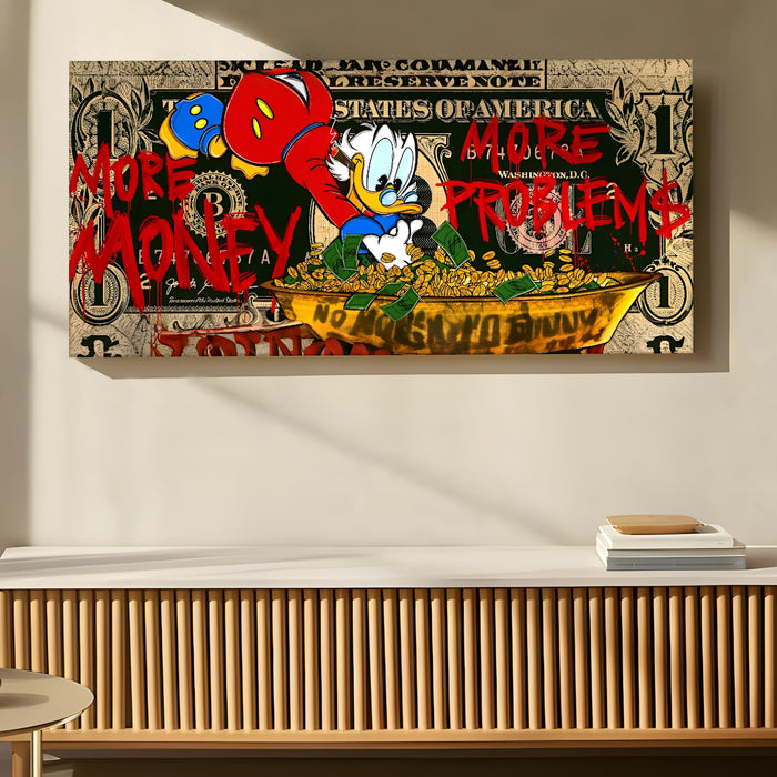 Luxury Money Graffiti Stretched Canvas Wall Art | Bold Pop Art Dollar Theme Modern Wall Painting for Living Room, Office & Studio Décor, 22x46 Inch