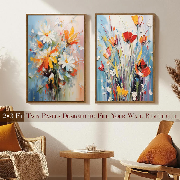 Red White Flower Canvas Large Wall Art Painting for Living Room Decoration, Stylish Large Wall Art Print for Wall Decor (Set of 2, 58x89 cm)