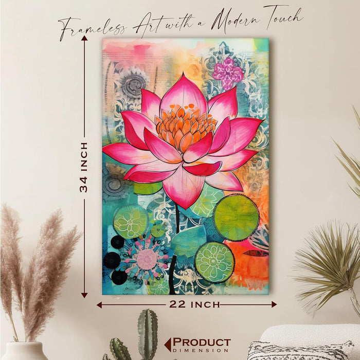 Abstract Stretched Canvas Multicolor Wall Art Painting Lotus Digital Painting ‰ÛÒ 22x34 Inch