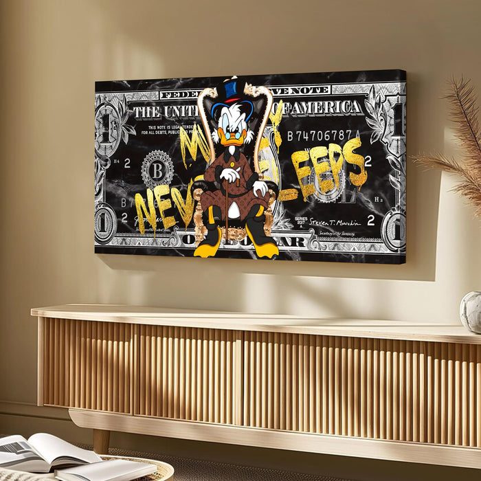 Money Never Sleeps Graffiti Stretched Canvas Wall Art | Luxury Dollar Pop Art Modern Wall Painting for Living Room, Office & Studio Décor, 22x46 Inch