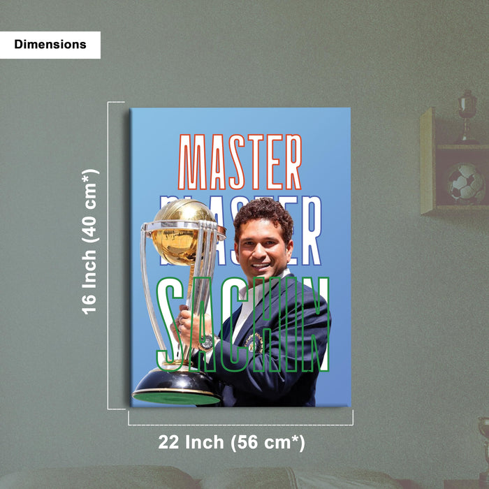 Sachin Tendulkar Wall Art Poster Stretch Canvas Painting, God of Cricket Sachin Tendulkar, Iconic Cricket Legend Wall Decor Poster for Living Room, Bedroom & Office, 16 x 22 Inch