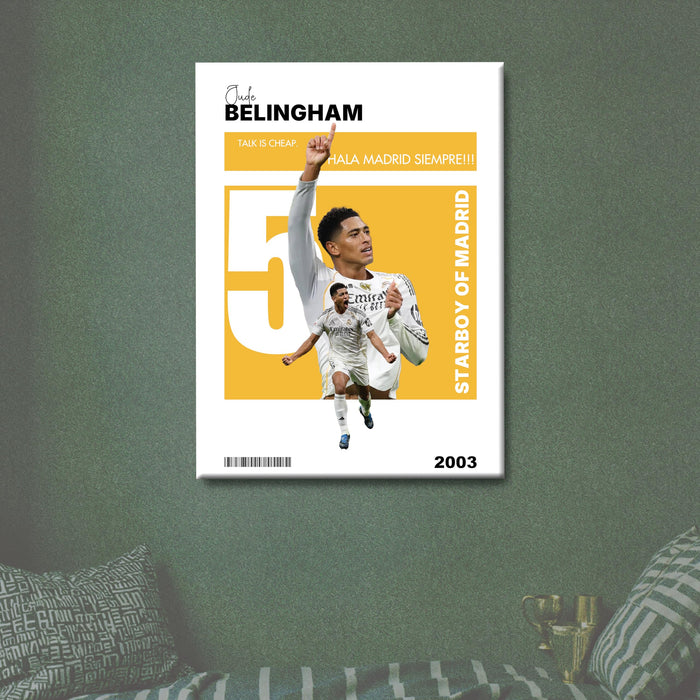 Jude Bellingham Real Madrid Football Canvas Painting Poster & Wall Art: This inspiring artwork, a gift for all Los Blancos fans, For Home & Office Decor, 16 x 22 inches.