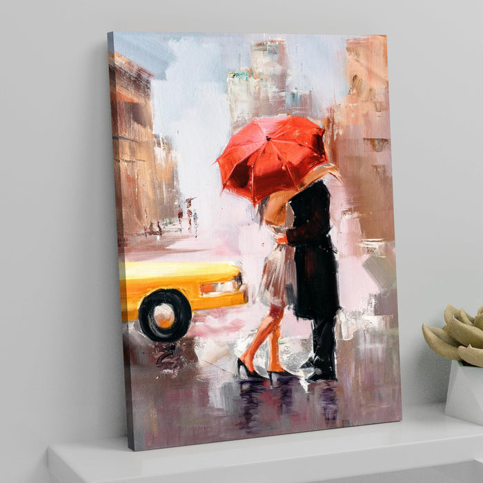 Art Street Stretched On Frame Canvas Painting Couple Under the Umbrella Art For Living Room, Decorative Home & Wall Décor Abstract Art (Size: 16x22 Inch)