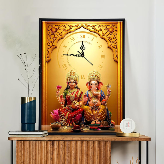 Hindu Religious Portrait Abstract Divine Multicolor Framed Canvas wall art With Clock | Painting with clock. 43x58 cm