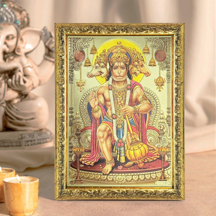 Art Street Lord Panchmukhi Hanuman Photo Frame, Gold Plated God Photo Frames, Home Decor Photo Frame (Size: 6x8 Inch, Gold)