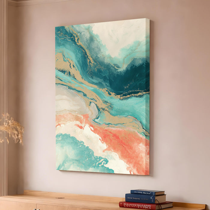 Abstract Fluid Stretched Canvas Painting For Living Room | Turquoise Marble Stretched Canvas Wall Art For Livingroom Home Decor, Bedroom, Hallway's, Office, Hotel - 56x86 cm