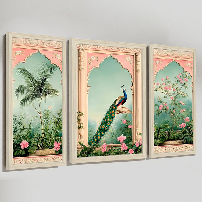 Pichwai Framed Wall Art Painting Home Décor Pack Of 3 | Digital Scenery Painting with Frame, Set Of 3, 22x46 cm, 33x44 cm