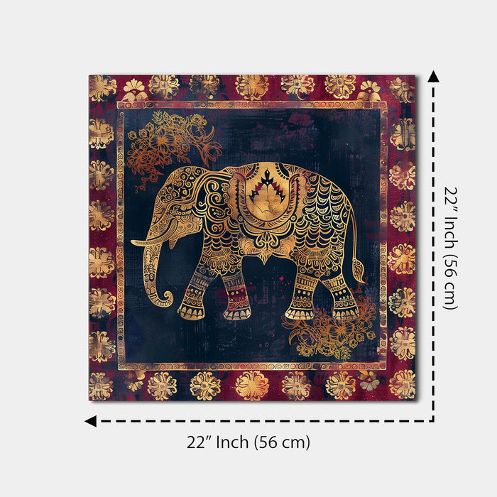 Stretched Canvas Traditional Indian Elephant Artwork Textured Painting for Wall 22x22 Inch