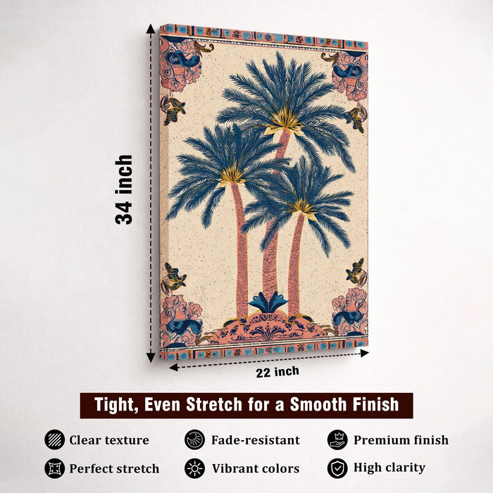 Mughal Botanical Stretched Canvas Painting For Living Room | Decorative Palm Garden Stretched Canvas Wall Art For Livingroom Home Decor, Bedroom, Hallway's, Office, Hotel - 56x86 cm