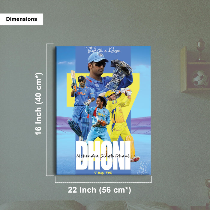 MS Dhoni Chennai Super Kings Cricket Fan Stretch Canvas Painting Poster Wall Art Decor, The Legend Thala 7, Ideal Gift for IPL & Indian Cricket Team, Bedroom, Office & Home Decoration, 16 x 22 Inch