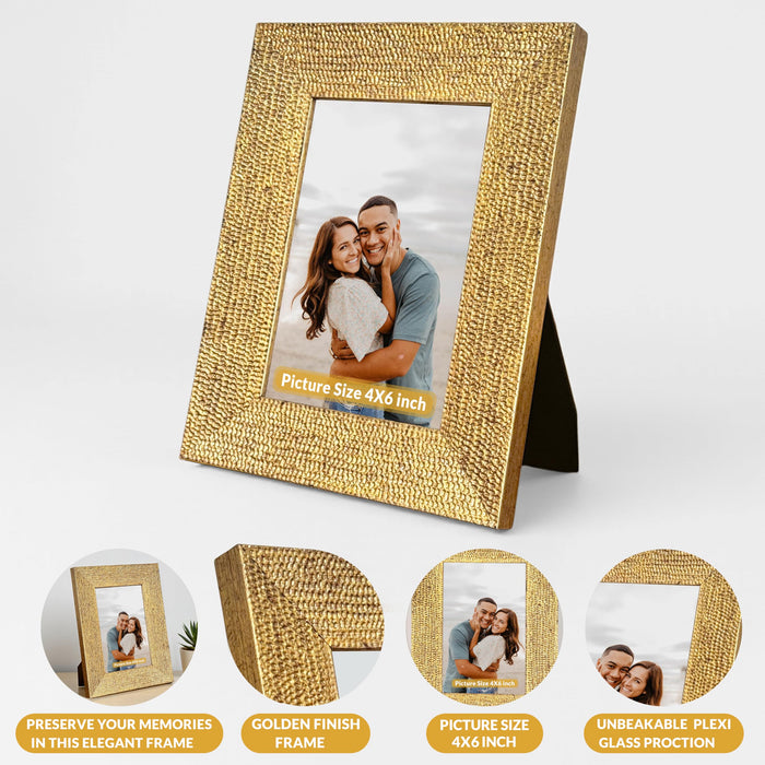 Art Street Table and Wall Photo Frame Textured Picture Frames Picture Frame, Gold Metal Look for 4x6 Photos Tabletop Photos for Home Décor, Wood Photo Frames for Wall and Table Decoration 10x15 cm