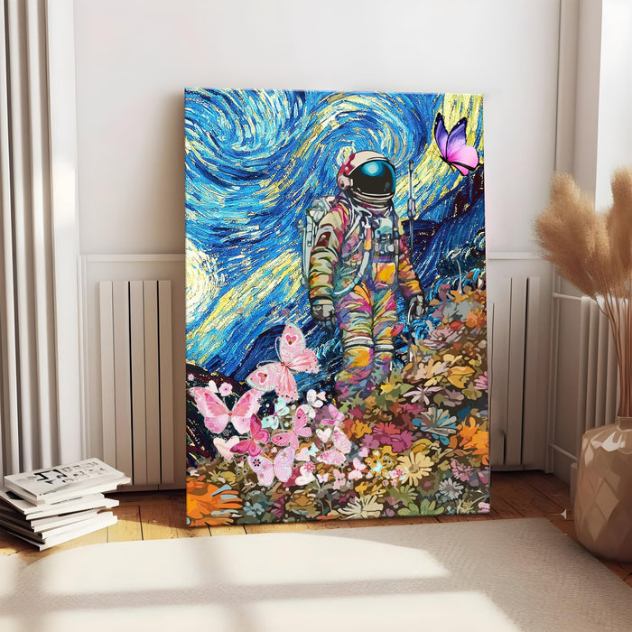 Art Street Stretched Canvas Painting Space Astronaut Starry Night Graffiti Butterfly Wall Art for Home Decor, Living Room, Office.