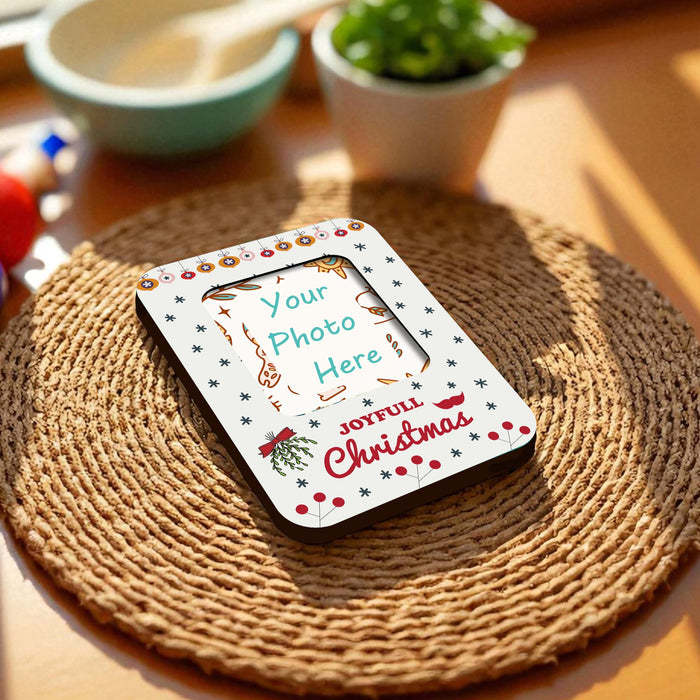 Magnetic MDF Fridge Photo Frame White Joyfull Christmas Magnetic Photo Frame for Refrigerator 8x10 cm