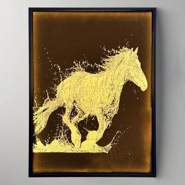 Framed Canvas Art Print with LED, Decorative Wall Decor Canvas Painting Monochromatic Running Horse from Water 43x58 cm