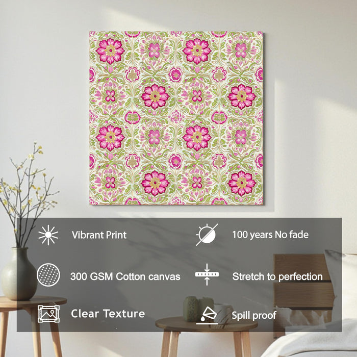 Mughal Flower Miniature Painting for Wall Decoration | Flower Canvas Wall Painting for Living Room, Bedroom, Home and Office Wall Decor (41x41 Cm)