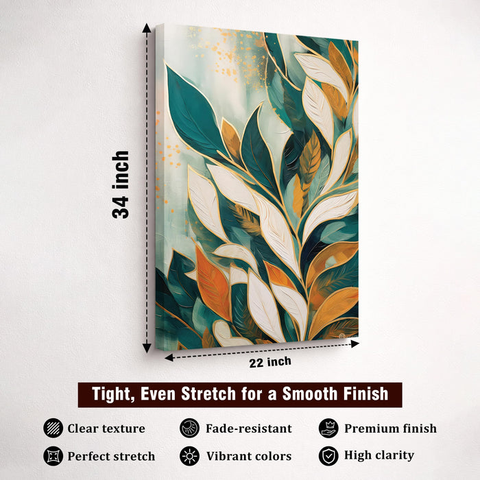 Abstract Botanical Leaves Stretched Canvas Painting For Living Room | Boho Tropical Stretched Canvas Wall Art For Livingroom Home Decor, Bedroom, Hallway's, Office, Hotel - 56x86 cm