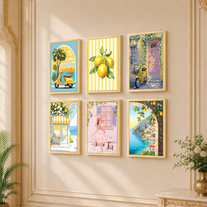 Wall scenery painting for wall decoration, Amalfi coast Summer Vibes Sea wall scenery for living room, Wall Art for Bedroom, Office & Home Decor (Set of 6, 13x9 inch)