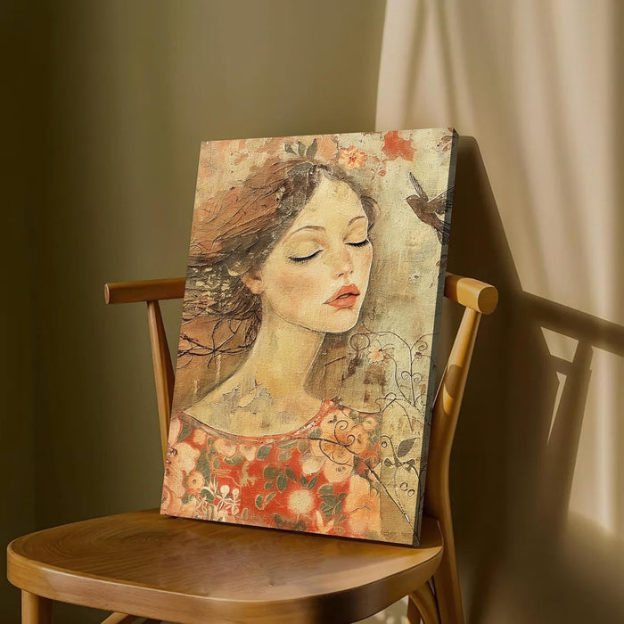 Abstract Dreamlike Art of Women and Nature in Orange, Red, and Brown | Digital Painting On Canvas Stretched on Wood (16x22 Inch)
