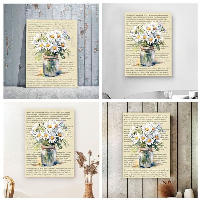 Art Street Stretched Canvas Painting Daisy Flowers Vase Dictionary Wall Art for Home Decor, Living room, Office, Hotel & Bedroom Size (12x16 inch)