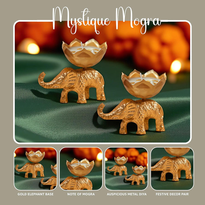 Mogra Scented Soy Wax Metal Elephant Votive Candle for Diwali Gifting | Premium Collection Candle (Mogra)