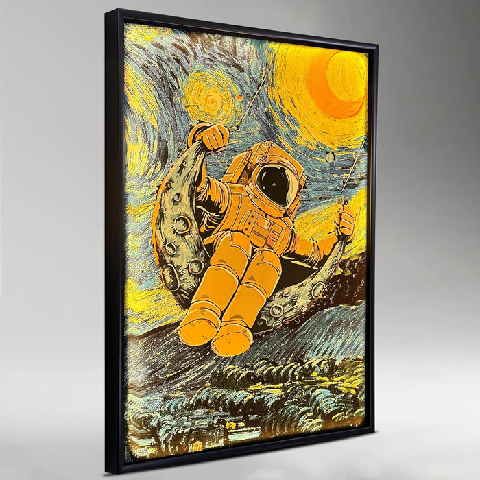 Framed Canvas Art Print with LED Light Canvas Wall Painting, Astronaut Post Impressionism Art Decorative Wall Decor 43x58 cm