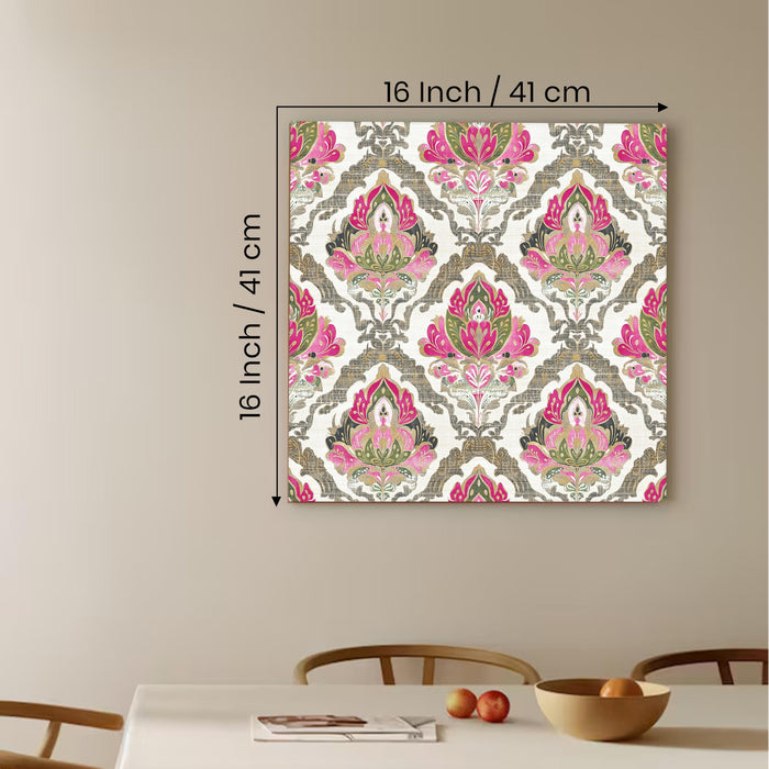 Mughal Miniature Flower Painting for Wall Decoration | Flower Canvas Wall Painting for Living Room, Bedroom, Home and Office Wall Decor (41x41 Cm)