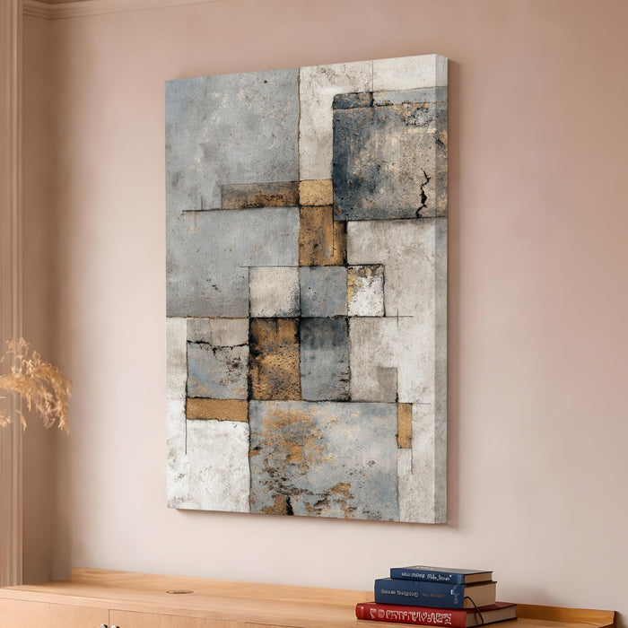 Abstract Textured Stretched Canvas Painting For Living Room | Concrete Geometric Stretched Canvas Wall Art For Livingroom Home Decor, Bedroom, Hallway's, Office, Hotel - 56x86 cm