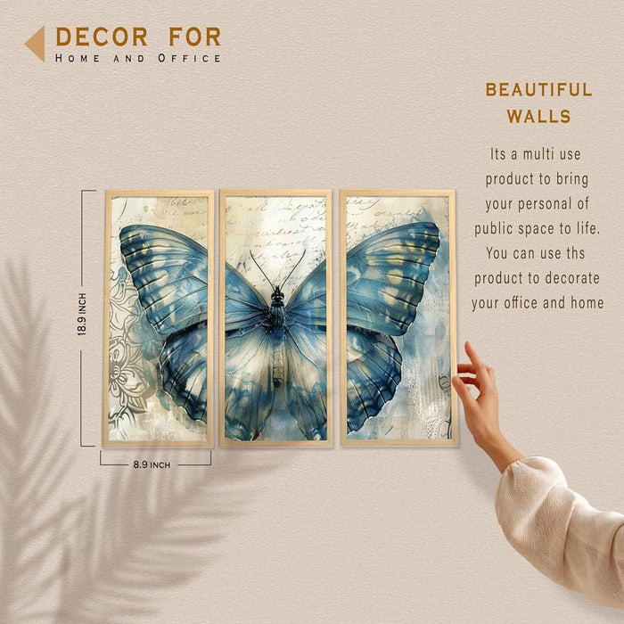 Butterfly Floral Dictionary Wall Art Painting for Home and Office Decoration, Wall Art Print (Set of 3, 8x18 Inch)